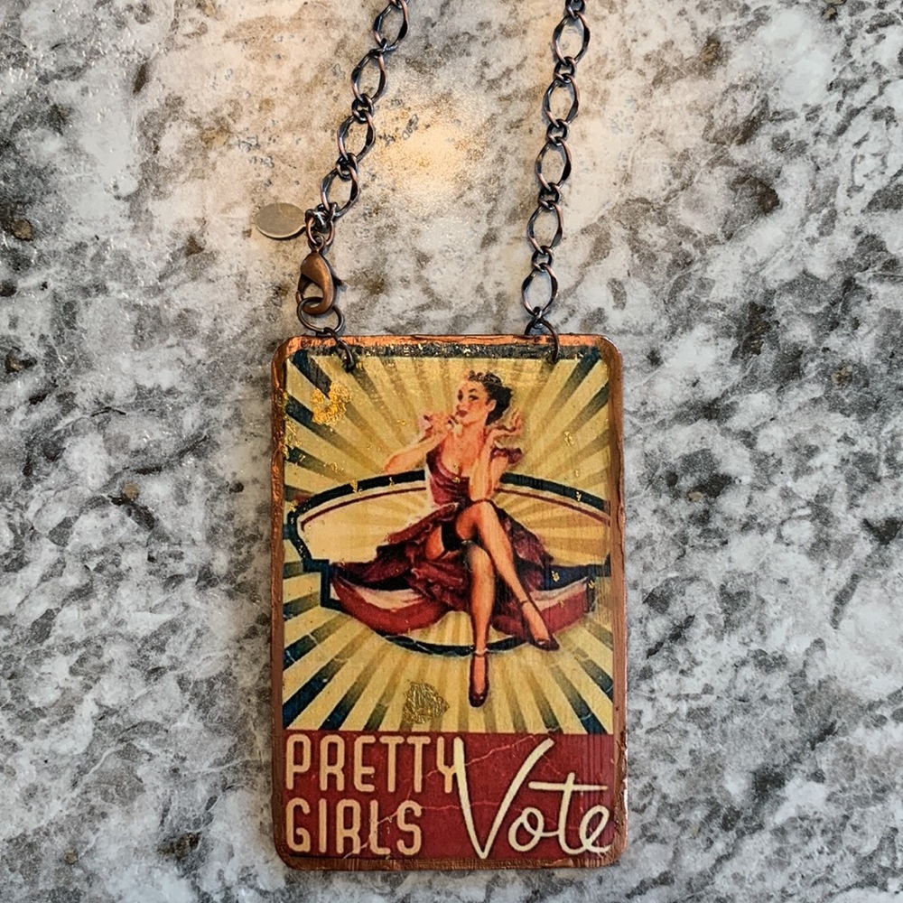 Pretty Girls Vote Brass Ornament